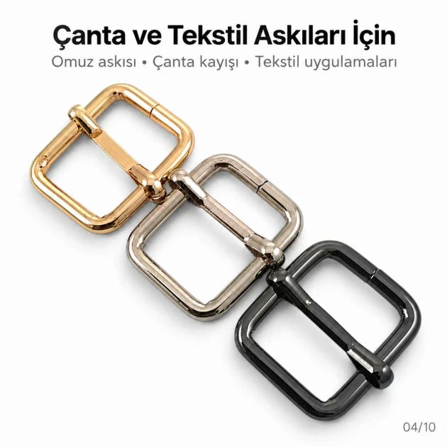 2 cm Geniş Metal Askı Ayar Tokası Tek Sürgülü Özel Kaplama, dayanıklı metal yapısı ile çanta, kemer ve tekstil projelerinde