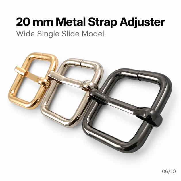 2 cm Geniş Metal Askı Ayar Tokası Tek Sürgülü Özel Kaplama, dayanıklı metal yapısı ile çanta, kemer ve tekstil projelerinde
