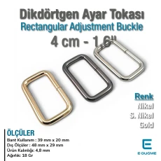 4 cm 1.6" Frame Buckle - Rectangular Buckle, Special Metal Plating, Thick Model SB 8181