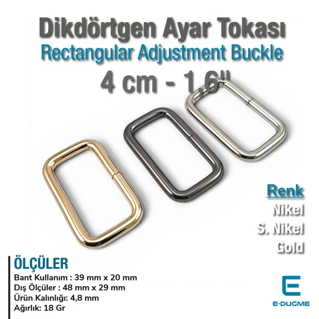 4 cm 1.6" Frame Buckle - Rectangular Buckle, Special Metal Plating, Thick Model SB 8181