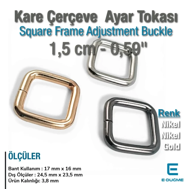 Frame Buckle 1.5 cm 0.6" Square Buckle Special Metal Plating SB 8799