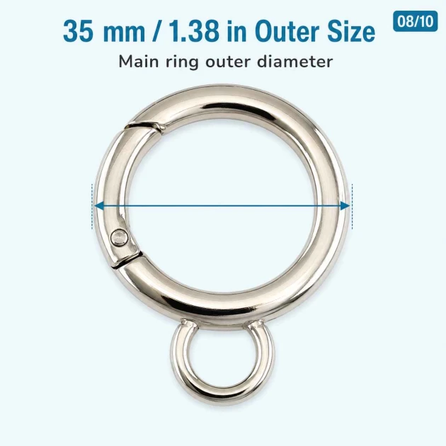 2,5 cm sabit yaylı anahtarlık halkası, 12 mm alt bağlantılı çanta halkası, zamak metal gövde ile çeşitli tekstil