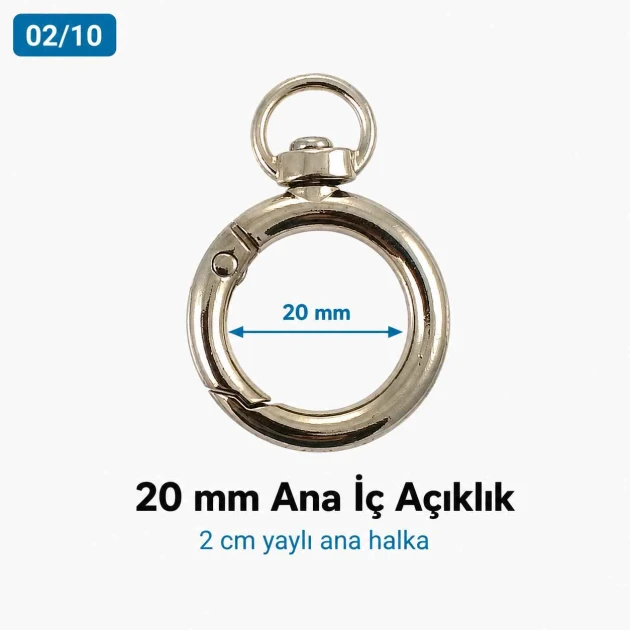 2 cm sabit yaylı anahtarlık halkası SB 9019, metal zamak gövde ile çanta, kemer ve aksesuarlar için ideal bağlantı elemanı
