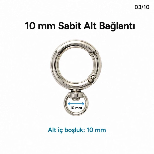 2 cm sabit yaylı anahtarlık halkası SB 9019, metal zamak gövde ile çanta, kemer ve aksesuarlar için ideal bağlantı elemanı