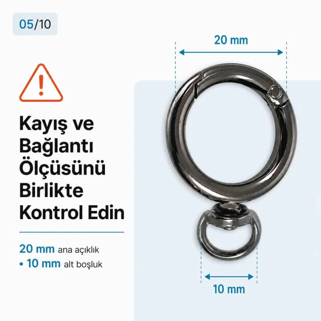 2 cm sabit yaylı anahtarlık halkası SB 9019, metal zamak gövde ile çanta, kemer ve aksesuarlar için ideal bağlantı elemanı