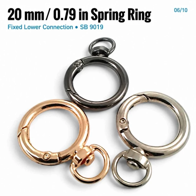 2 cm sabit yaylı anahtarlık halkası SB 9019, metal zamak gövde ile çanta, kemer ve aksesuarlar için ideal bağlantı elemanı
