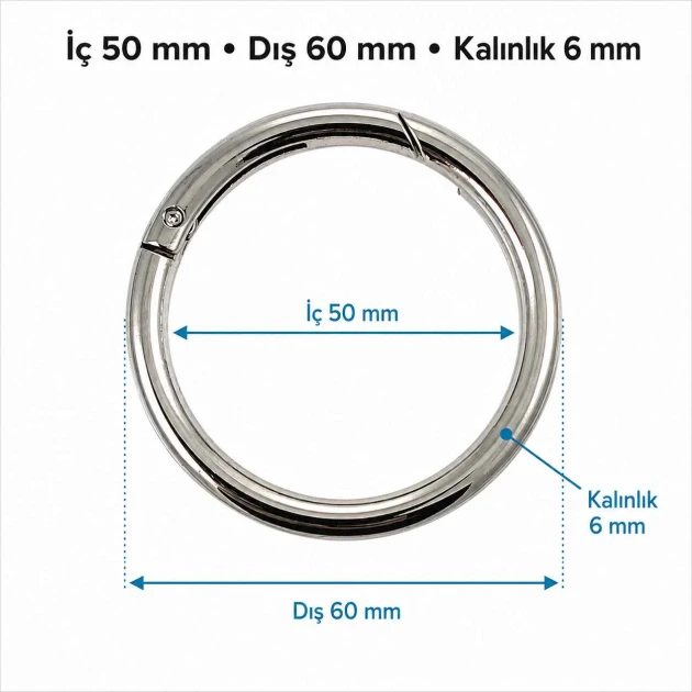 5 cm yaylı halka, zamak metal çanta halka tokası SB 9179, büyük çanta üreticileri ve aksesuar tasarımcıları için ideal