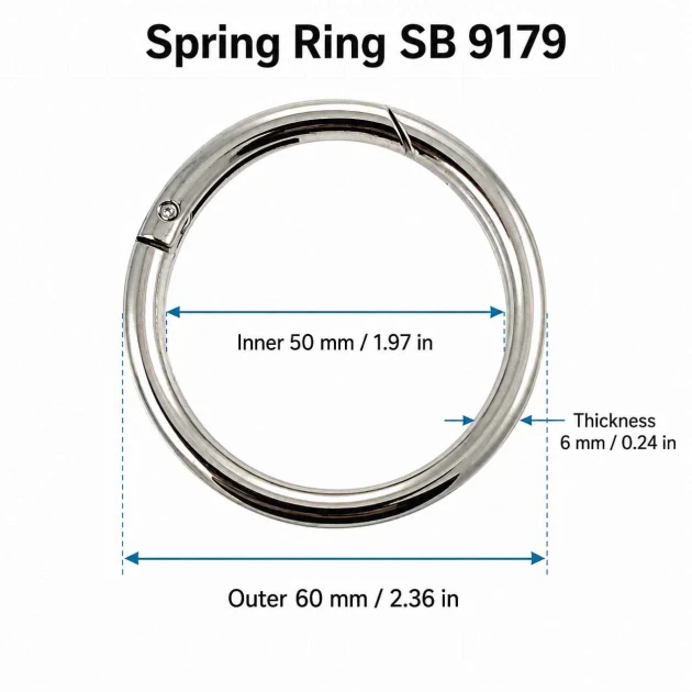 5 cm yaylı halka, zamak metal çanta halka tokası SB 9179, büyük çanta üreticileri ve aksesuar tasarımcıları için ideal