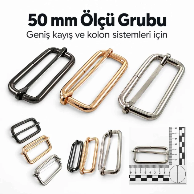 50 mm Metal Strap Adjuster Single Slide Buckle with Special Finish for Bags and Textile Products