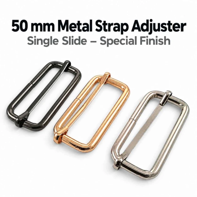 50 mm Metal Strap Adjuster Single Slide Buckle with Special Finish for Bags and Textile Products