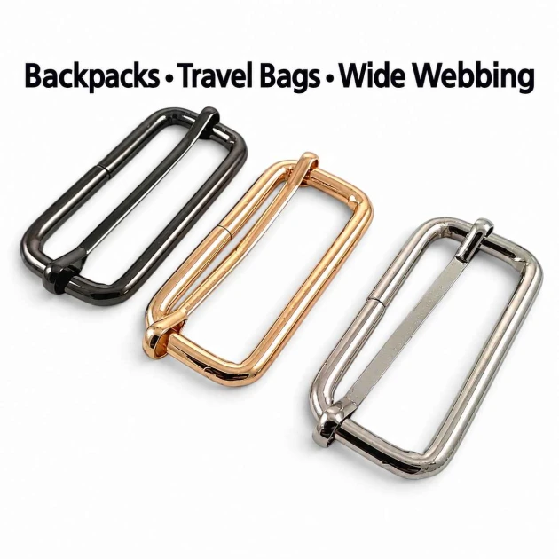 50 mm Metal Strap Adjuster Single Slide Buckle with Special Finish for Bags and Textile Products