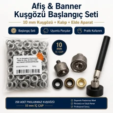 Afiş & Banner Kuşgözü Başlangıç Seti – 10 mm Kuşgözü, Kalıp ve Elde Aparat Dahil BANNER-10MM-SET05