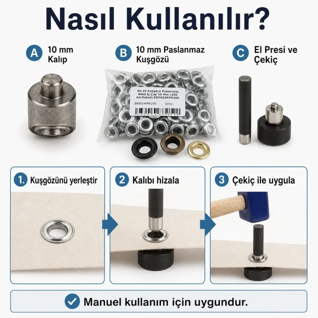 Afiş & Banner Kuşgözü Başlangıç Seti – 10 mm Kuşgözü, Kalıp ve Elde Aparat Dahil BANNER-10MM-SET05