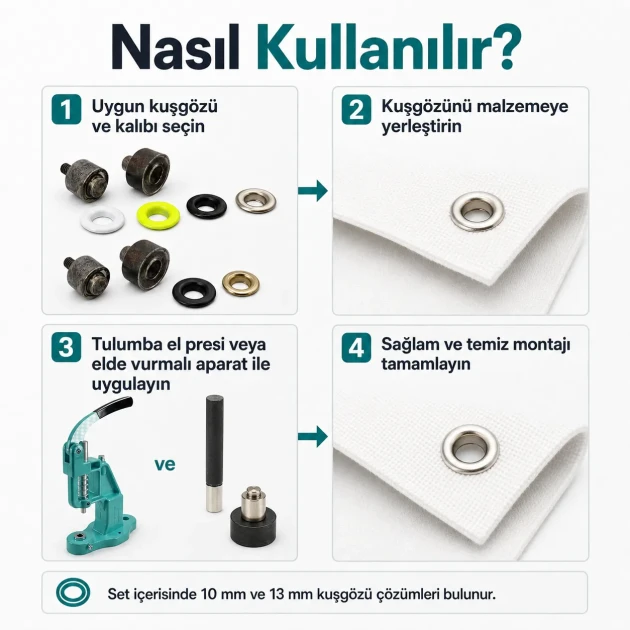 Afiş & Banner Profesyonel Kuşgözü Seti – 10 mm ve 13 mm Presli Set BANNER-PRO-SET06