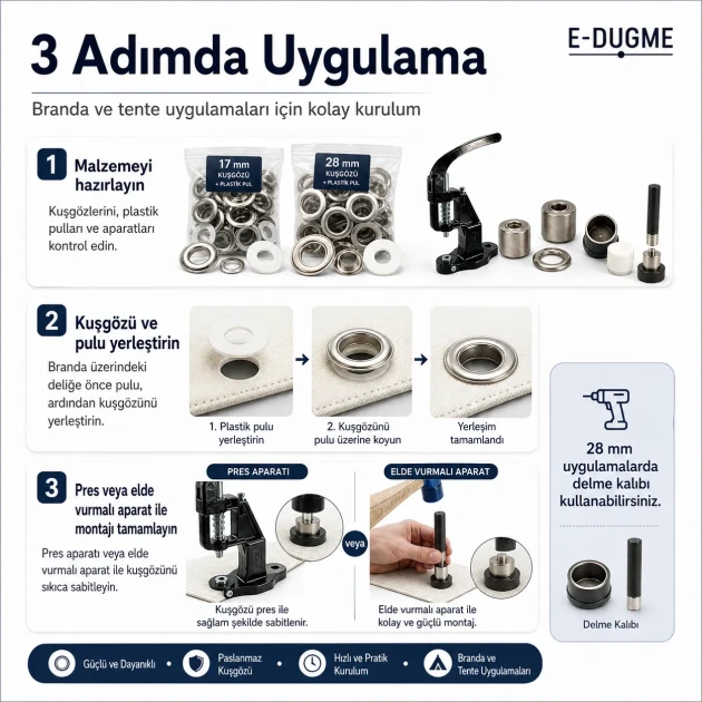 Heavy-Duty Canvas and Awning Eyelet Set with Hand Press – 17 mm and 28 mm Eyelets Included BRANDA-HEAVY-SET03