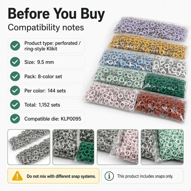 Baby Snap Fastener 9.5 mm 8 Color Set Perforated Snap Fastener Colorful Set C0095DP8R
