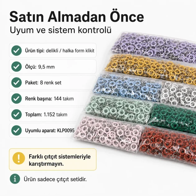 Baby Snap Fastener 9.5 mm 8 Color Set Perforated Snap Fastener Colorful Set C0095DP8R