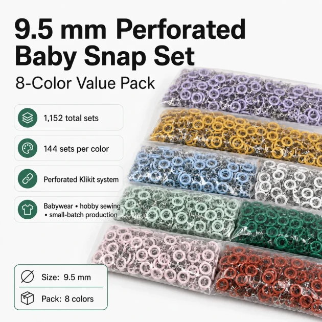 Baby Snap Fastener 9.5 mm 8 Color Set Perforated Snap Fastener Colorful Set C0095DP8R