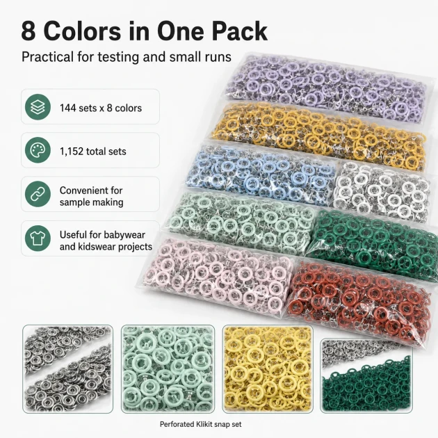Baby Snap Fastener 9.5 mm 8 Color Set Perforated Snap Fastener Colorful Set C0095DP8R