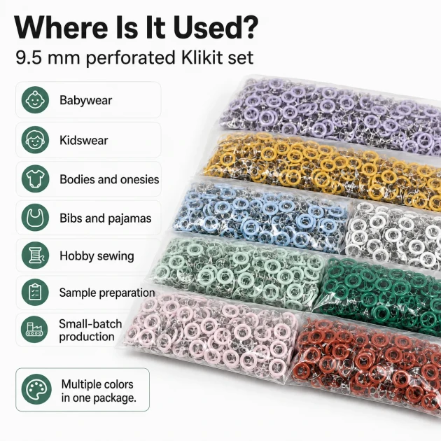 Baby Snap Fastener 9.5 mm 8 Color Set Perforated Snap Fastener Colorful Set C0095DP8R