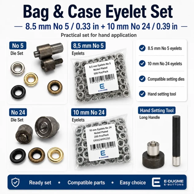 Bag & Case Eyelet Set – 8.5 mm and 10 mm Eyelets, Dies and Hand Tool Included CANTA-KILIF-SET07