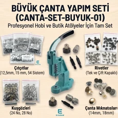 Large Bag Making Kit with Hand Press – Bag Magnetic Clasps, Snap Buttons, Rivets, Eyelets and Installation Dies Included CANTA-SET-BUYUK-01