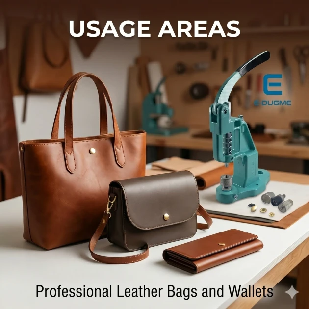 Large Bag Making Kit with Hand Press including magnetic clasps, snap buttons, rivets, eyelets, and installation dies for