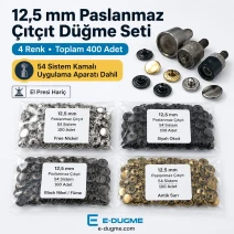 12.5 mm Stainless Snap Button Set – 4 Colors, 400 Pieces + 54 System Wedge Mounting Die Included – Hand Press Not Included CITCIT-SET-125MM-4RENK-KLP0056