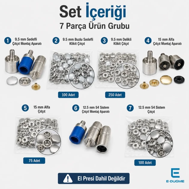 Snap Fastener System Starter Set with Dies – Klikit, 54 System and Alfa Snaps CITCIT-SISTEM-TANIMA-SET01