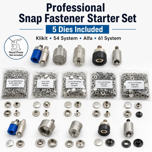 Professional Snap Fastener System Starter Set with 5 Dies – Klikit, 54 System, Alfa and 61 System CITCIT-SISTEM-TANIMA-SET02