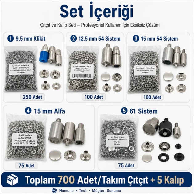 Professional Snap Fastener System Starter Set with 5 Dies – Klikit, 54 System, Alfa and 61 System CITCIT-SISTEM-TANIMA-SET02