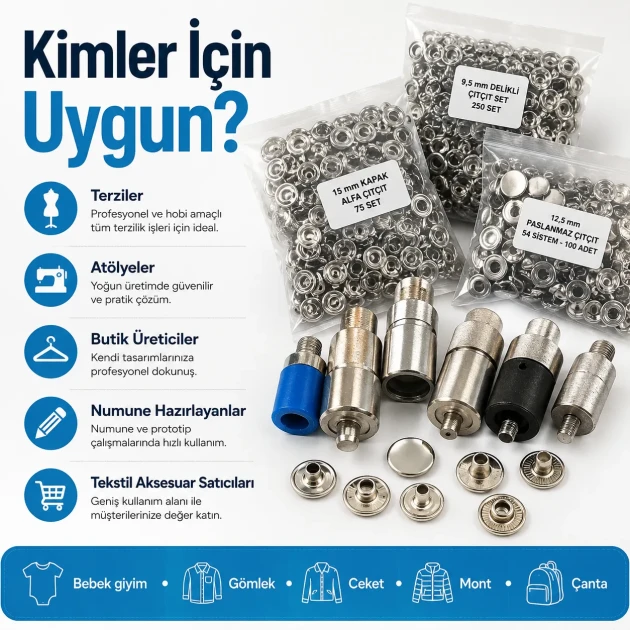 Professional Snap Fastener System Starter Set with 5 Dies – Klikit, 54 System, Alfa and 61 System CITCIT-SISTEM-TANIMA-SET02
