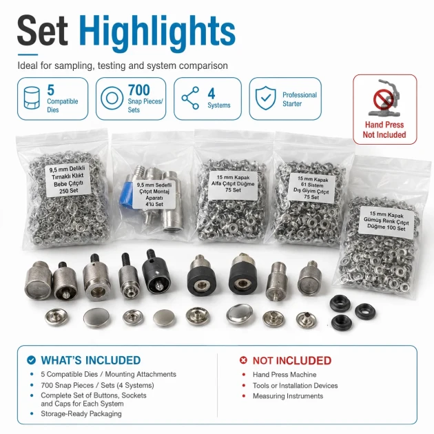 Professional Snap Fastener System Starter Set with 5 Dies – Klikit, 54 System, Alfa and 61 System CITCIT-SISTEM-TANIMA-SET02
