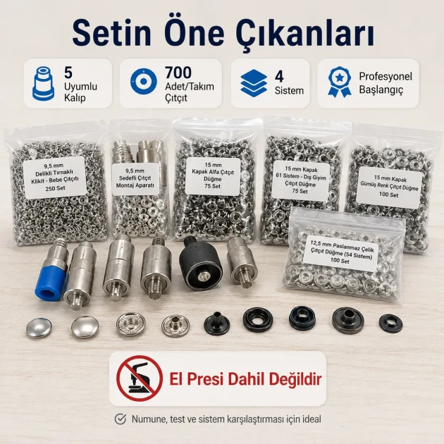 Professional Snap Fastener System Starter Set with 5 Dies – Klikit, 54 System, Alfa and 61 System CITCIT-SISTEM-TANIMA-SET02