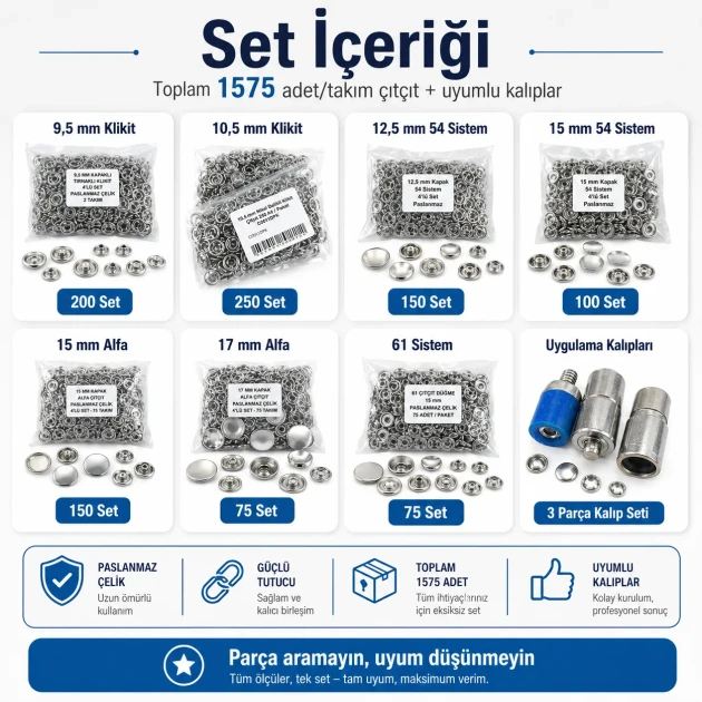 Professional Snap Fastener System Sample and Workshop Starter Set – Klikit, 54 System, Alfa and 61 System CITCIT-SISTEM-TANIMA-SET03