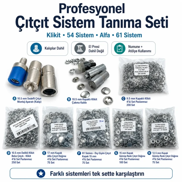 Professional Snap Fastener System Sample and Workshop Starter Set – Klikit, 54 System, Alfa and 61 System CITCIT-SISTEM-TANIMA-SET03