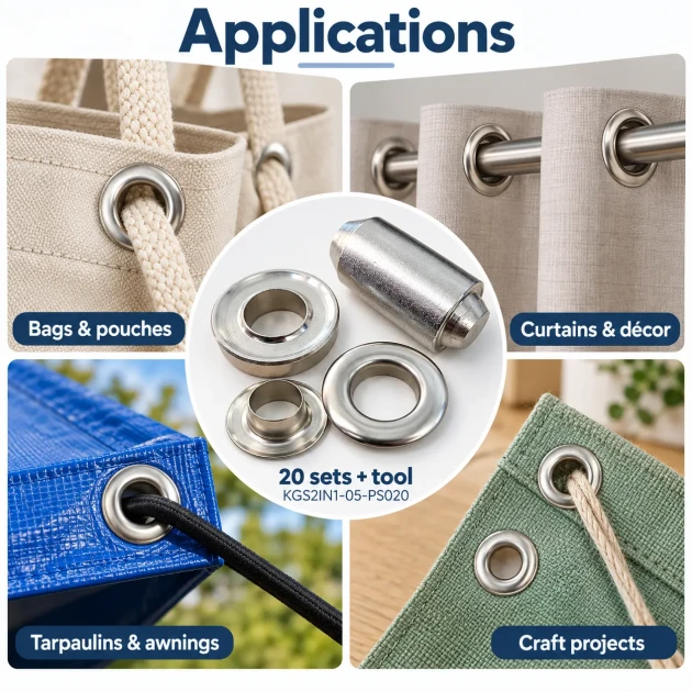 8 mm (0.31 in) Stainless Steel Eyelet Hand Punch and Setting Kit – 20 Sets + Tool KGS2IN1-05-PS020