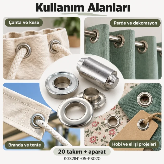 8 mm (0.31 in) Stainless Steel Eyelet Hand Punch and Setting Kit – 20 Sets + Tool KGS2IN1-05-PS020