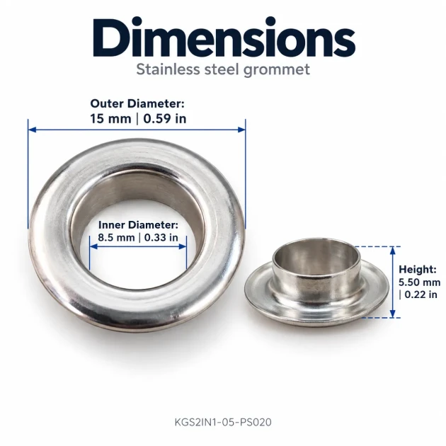 8 mm (0.31 in) Stainless Steel Eyelet Hand Punch and Setting Kit – 20 Sets + Tool KGS2IN1-05-PS020