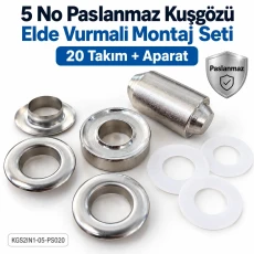 8 mm (0.31 in) Stainless Steel Eyelet Hand Punch and Setting Kit – 20 Sets + Tool KGS2IN1-05-PS020