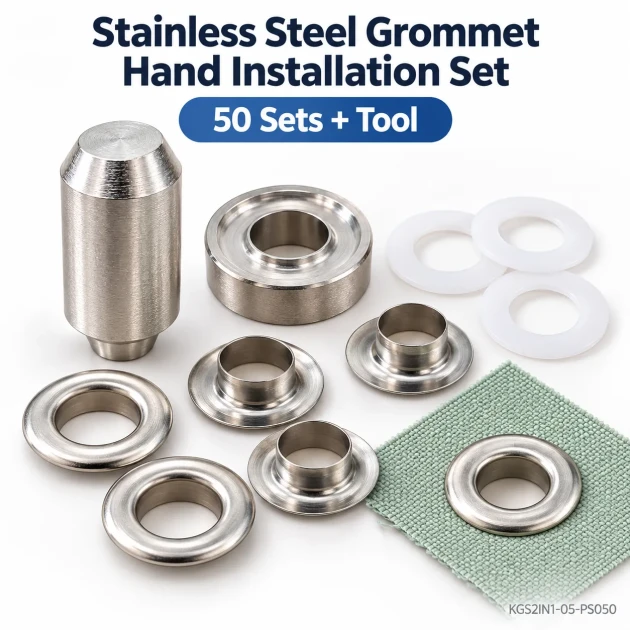8 mm (0.31 in) Stainless Steel Eyelet Hand Punch and Setting Kit – 50 Sets + Tool KGS2IN1-05-PS050