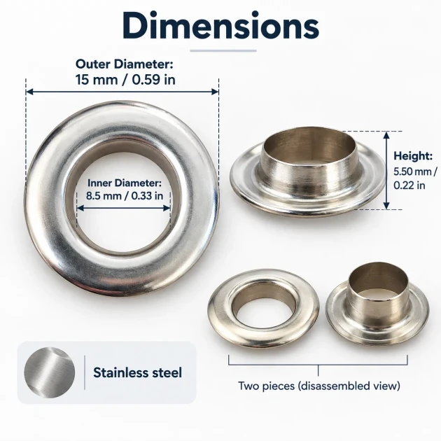 8 mm (0.31 in) Stainless Steel Eyelet Hand Punch and Setting Kit – 50 Sets + Tool KGS2IN1-05-PS050