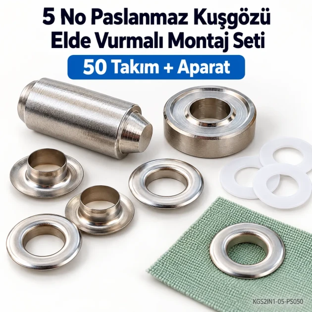 8 mm (0.31 in) Stainless Steel Eyelet Hand Punch and Setting Kit – 50 Sets + Tool KGS2IN1-05-PS050