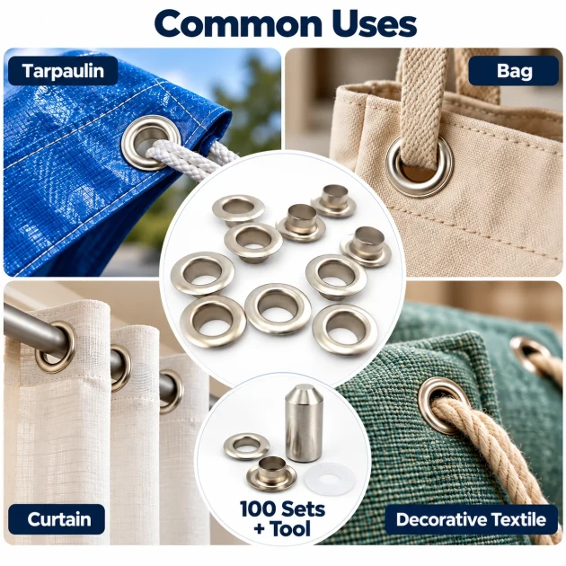 8 mm (0.31 in) Stainless Steel Eyelet Hand Punch and Setting Kit – 100 Sets + Tool KGS2IN1-05-PS100
