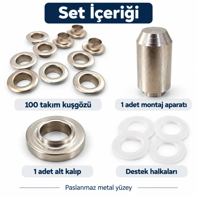 8 mm (0.31 in) Stainless Steel Eyelet Hand Punch and Setting Kit – 100 Sets + Tool KGS2IN1-05-PS100