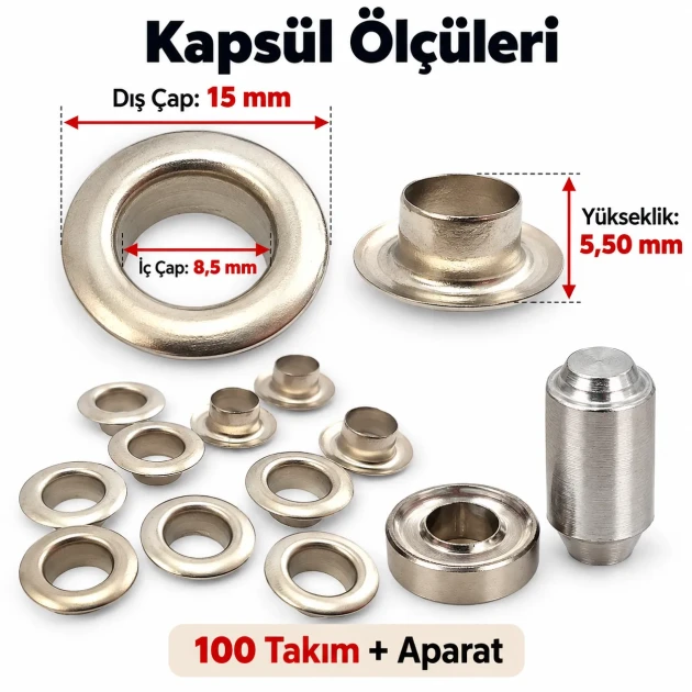 8 mm (0.31 in) Stainless Steel Eyelet Hand Punch and Setting Kit – 100 Sets + Tool KGS2IN1-05-PS100