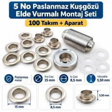 8 mm (0.31 in) Stainless Steel Eyelet Hand Punch and Setting Kit – 100 Sets + Tool KGS2IN1-05-PS100