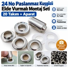 9.5 mm (0.37 in) Stainless Steel Eyelet Hand Punch and Setting Kit – 20 Sets + Tool KGS2IN1-24-PS020