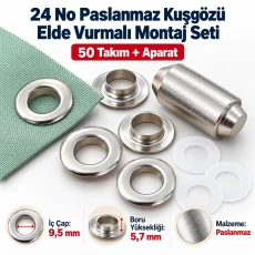 9.5 mm (0.37 in) Stainless Steel Eyelet Hand Punch and Setting Kit – 50 Sets + Tool KGS2IN1-24-PS050