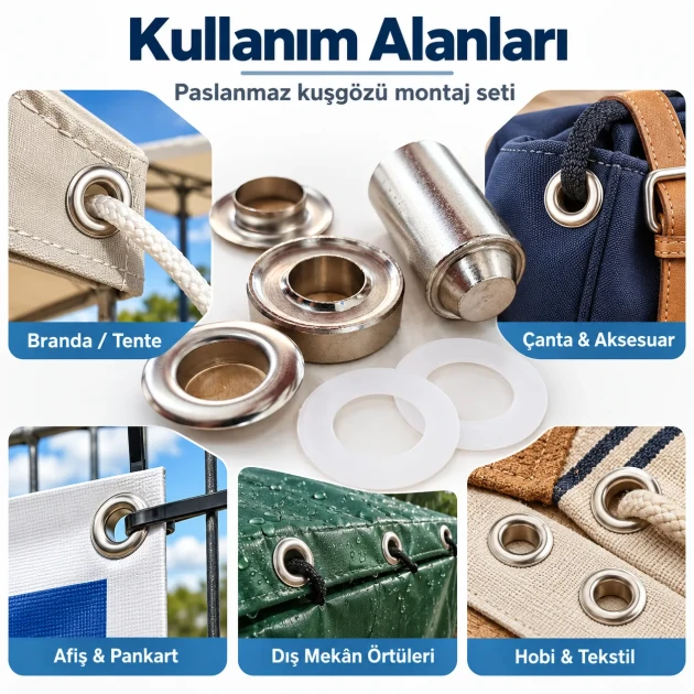 9.5 mm (0.37 in) Stainless Steel Eyelet Hand Punch and Setting Kit – 100 Sets + Tool KGS2IN1-24-PS100